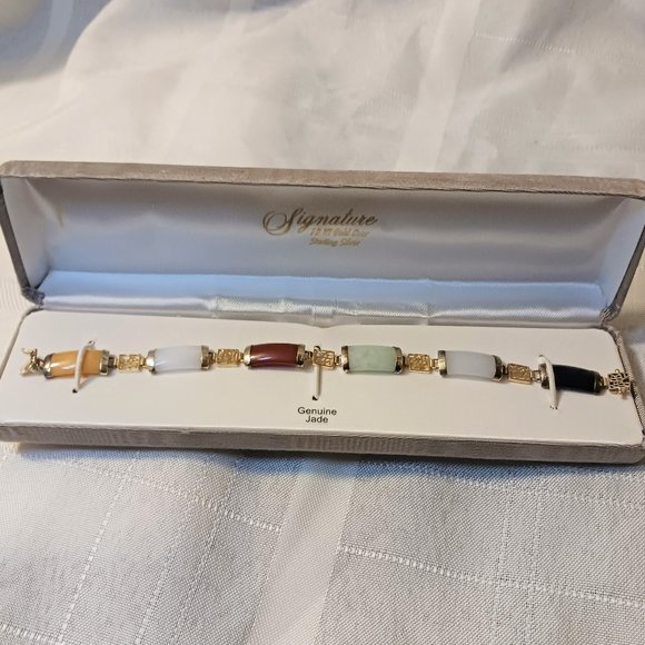 Signature Jewelry - Signature 18Kt Gold Over Sterling Silver Genuine Jade Bracelet 7"